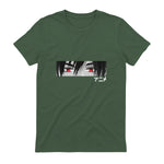 Anime in Japanese Characters Kawaii Eyes Face Short Sleeve in Military Green - back view