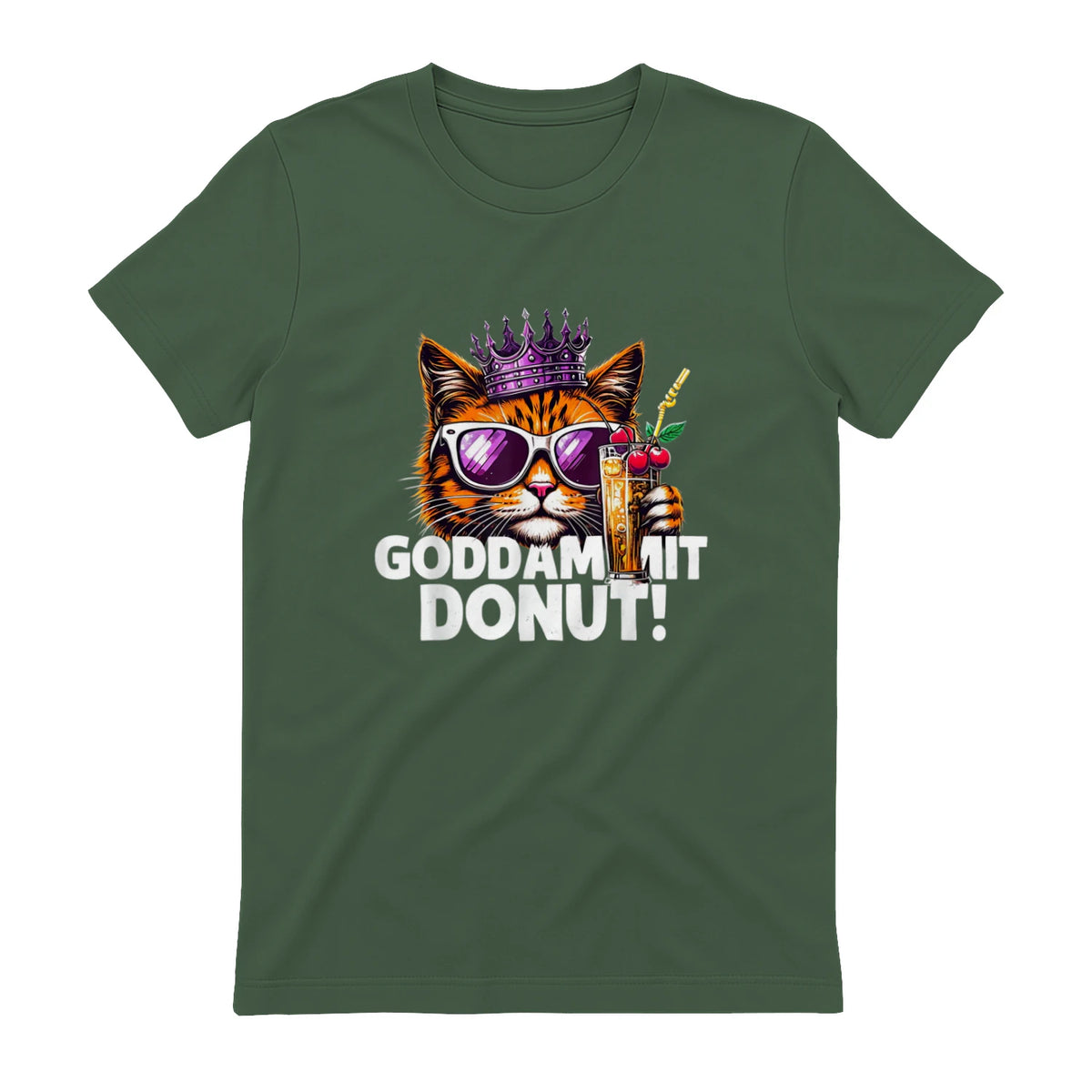 Donut Princess Cat Meme Tee – Kawaii Funny Cartoon Style T-Shirt in Military Green - back view