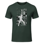 Baseball Player American Flag USA Camo Patriotic Graphic T-Shirt in Forest Green - front view