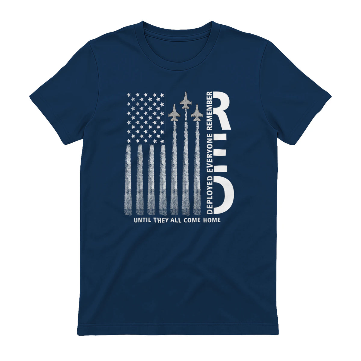 Remember Everyone Deployed RED Friday Military American Flag T-Shirt in Navy - back view