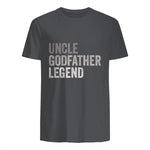 Funny Uncle Godparent Hero Message Uncle Godfather Legend For A Favorite Uncle Family Baptism T-Shirt - Black, Sm in Charcoal - back view