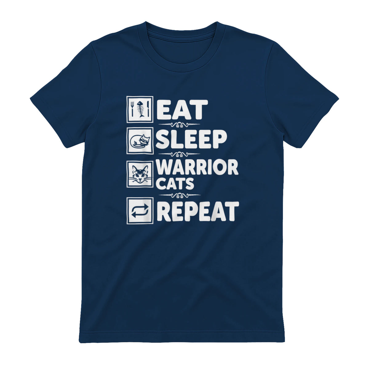 Cat & Cats Lover - Eat Sleep Warrior Cat Repeat - Cat T-Shirt in Navy - back view