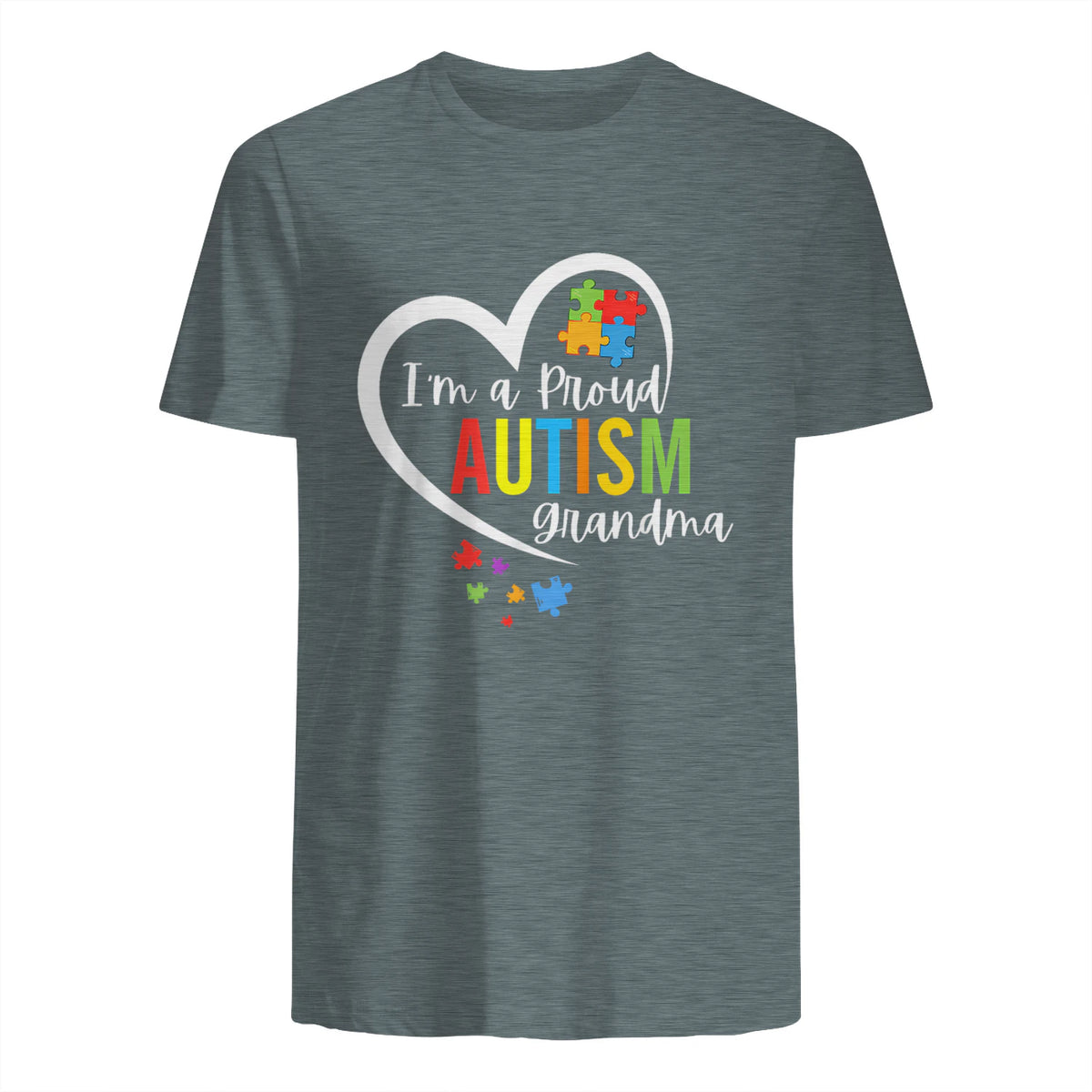 I'm A Proud Grandma Love Heart Autism Awareness Puzzle in Dark Heather - back view