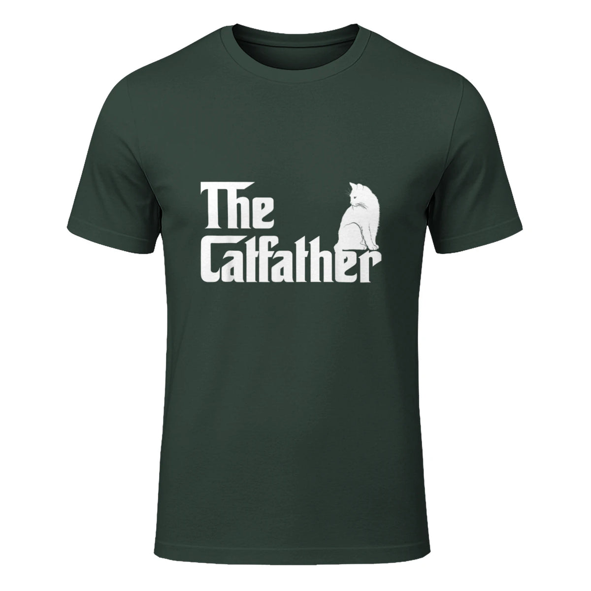 The Catfather Funny Cat Parody Fathers Day Gift Cat Father T-Shirt in Forest Green - front view