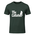 The Catfather Funny Cat Parody Fathers Day Gift Cat Father T-Shirt in Forest Green - front view