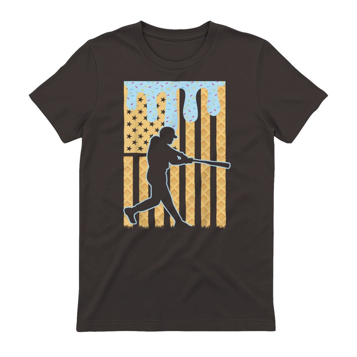 Baseball Drip Boys Dripping Ice Cream Baseball American Flag T-Shirt in Dark Chocolate - back view