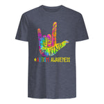 Be Kind ASL Love Sign Language Hand Autism Awareness Tie Dye in Heather Navy - back view