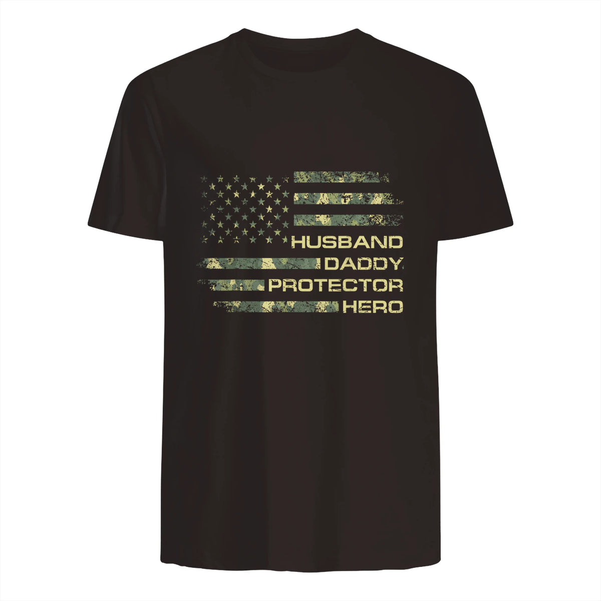 Husband Daddy Protector Hero Fathers Day Camo American Flag in Dark Chocolate - back view