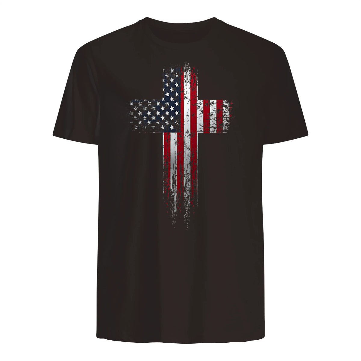 American USA Flag Christian Cross T-Shirt in Dark Chocolate - back view