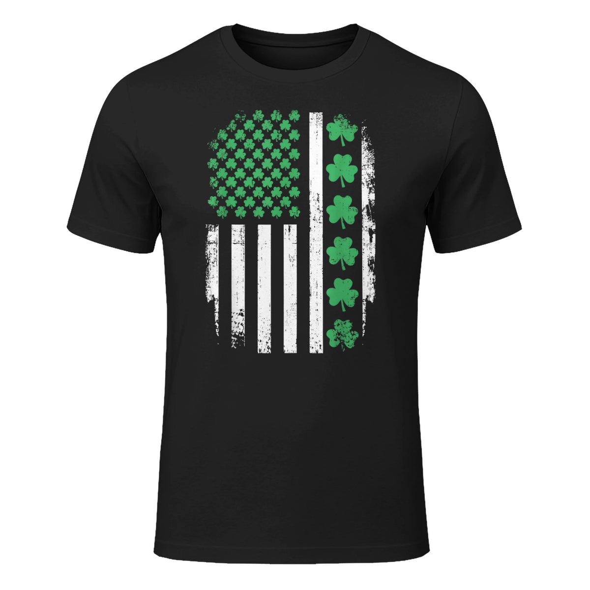 US American Flag with Shamrocks for St Patricks Day T-Shirt in Black - front view