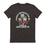 Cats Side Quest Funny Tabletop T-Shirt in Dark Chocolate - back view