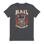 Cute & Funny Satanic Hail Lucipurr Rainbow Kitty Goth in Charcoal - back view