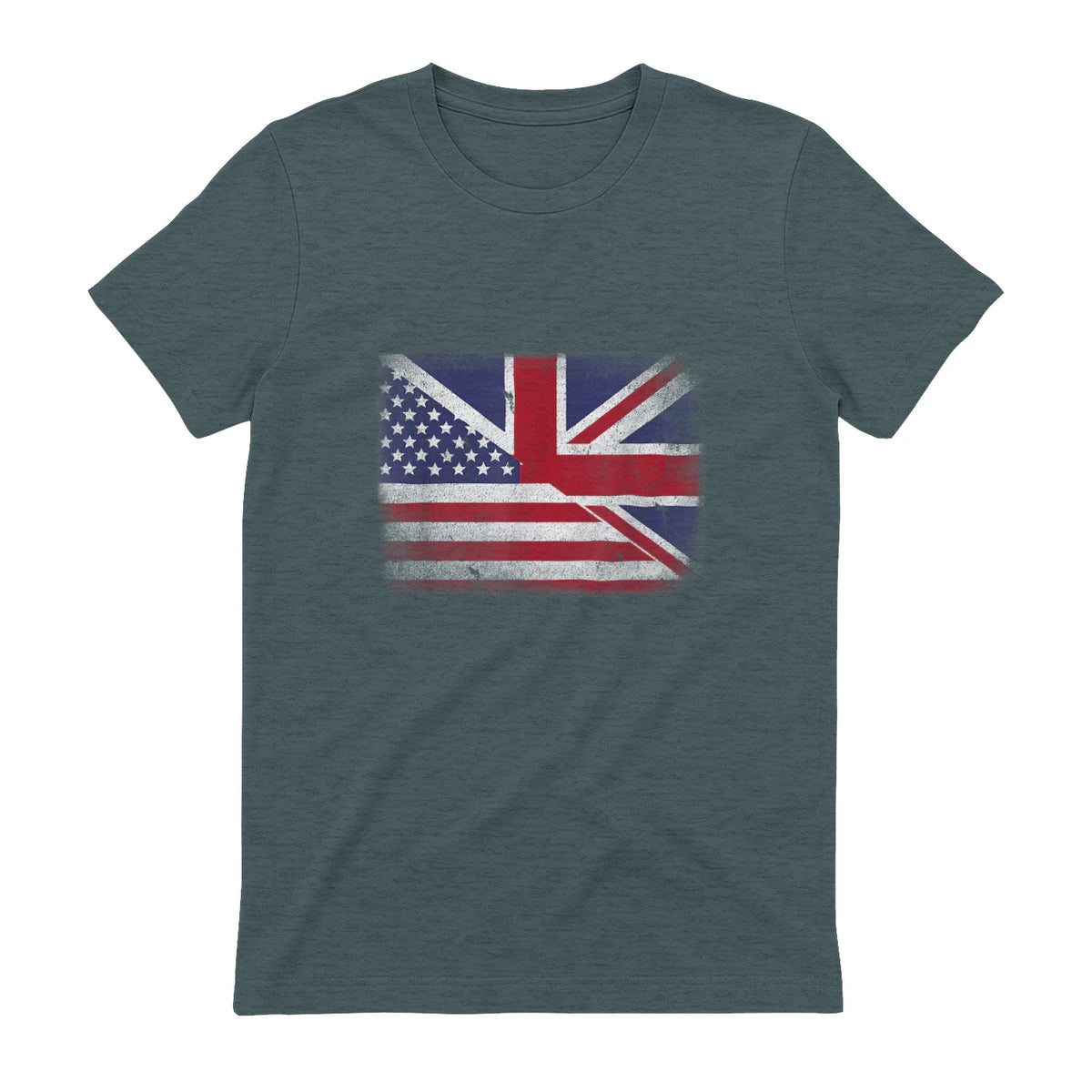 Vintage Half American Half British Flag Great Britain USA T-Shirt in Dark Heather - back view