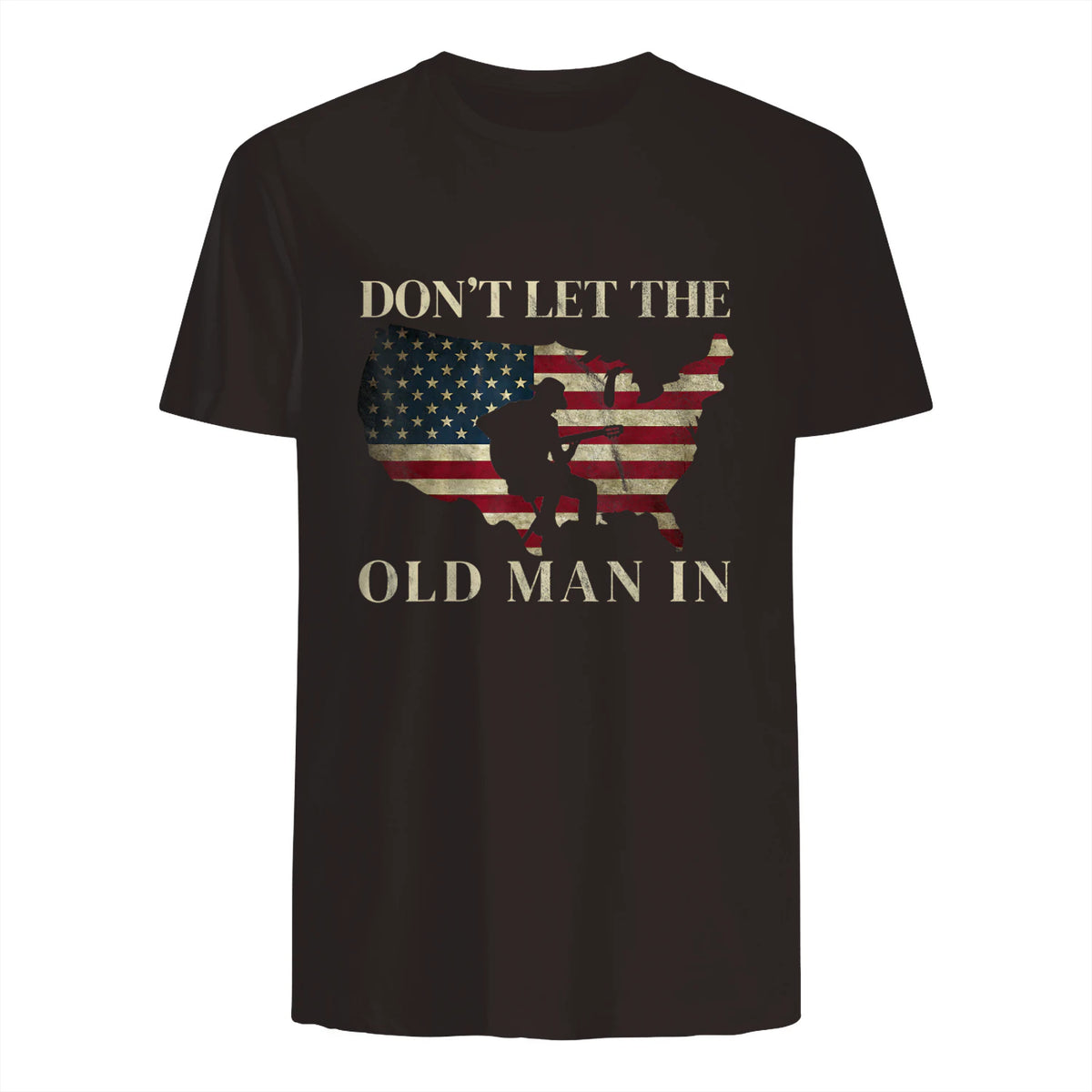Don't Let The Old Man in Vintage American Flag T-Shirt in Dark Chocolate - back view