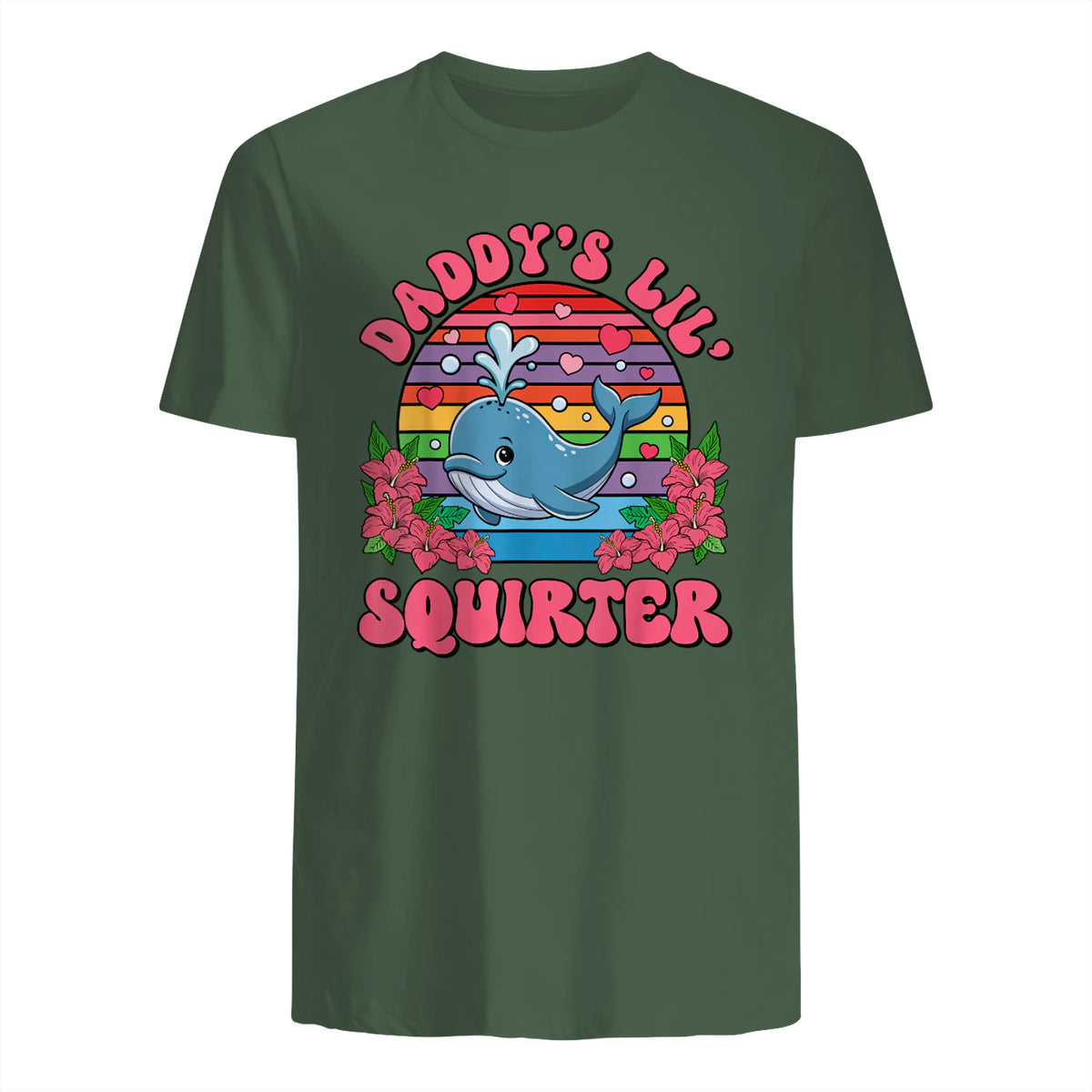 Daddy's Lil Squirter Joke T-Shirt in Military Green - back view