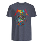Autism Skeleton Guitar Player Rock Music Autism Awareness in Heather Navy - back view
