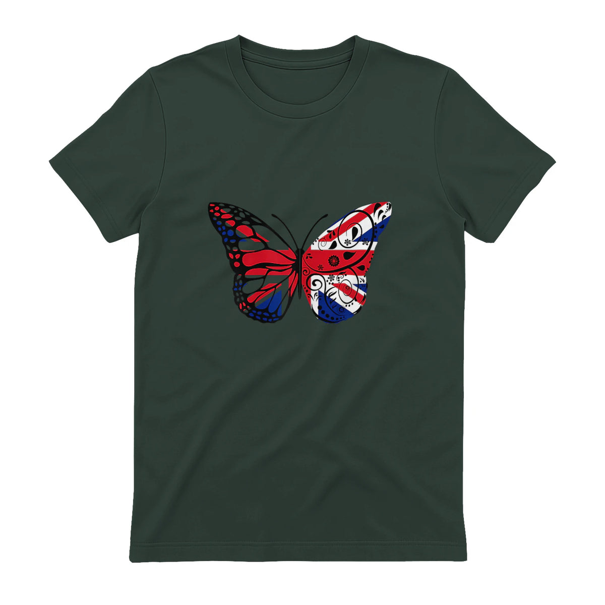 Union Jack Butterfly Butterflies Flag Wings British UK Flag in Forest Green - back view