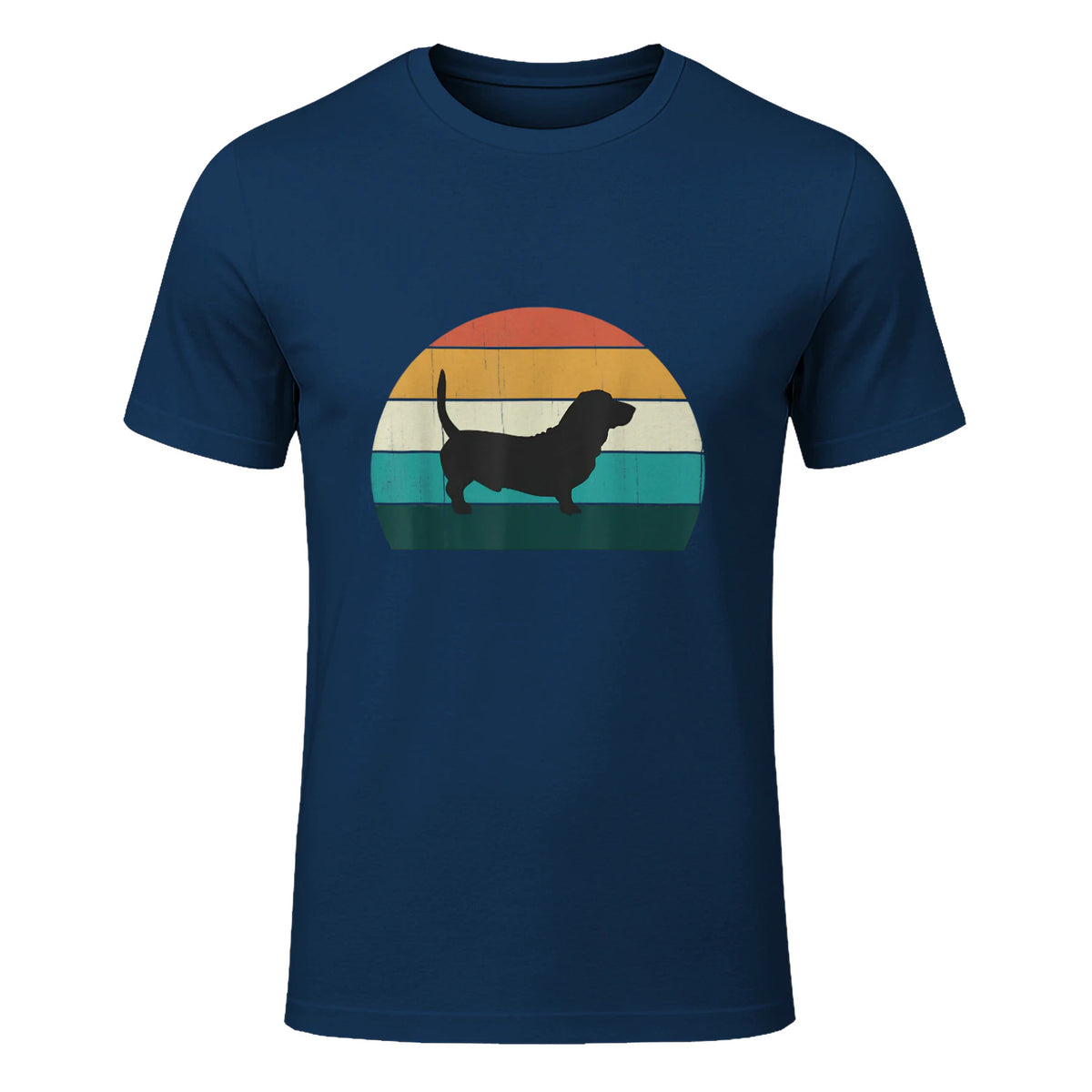Basset Hound rétro Amant Vintage Sunset Dog & Puppy in Navy - front view