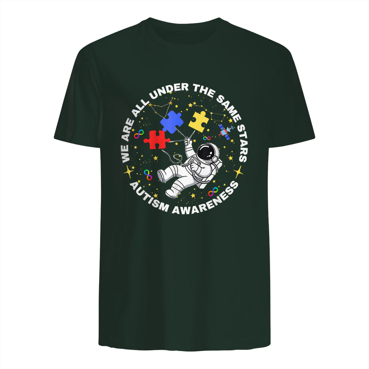 Autism We are All Under The Same Stars Space Astronaut in Forest Green - back view