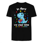 Baby Dino Autism Awareness T-Shirt in Black - back view