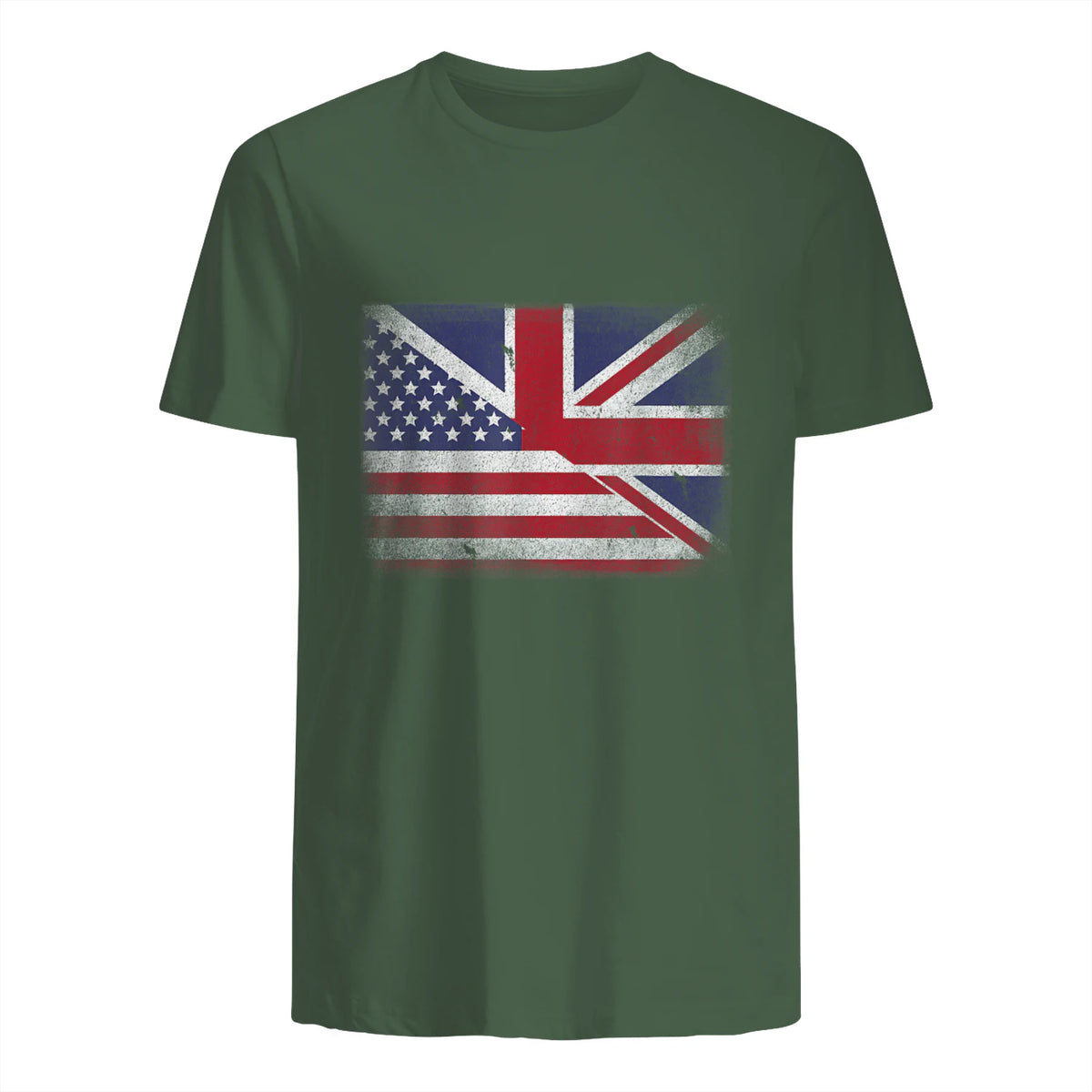 Vintage Half American Half British Flag Great Britain USA T-Shirt in Military Green - back view