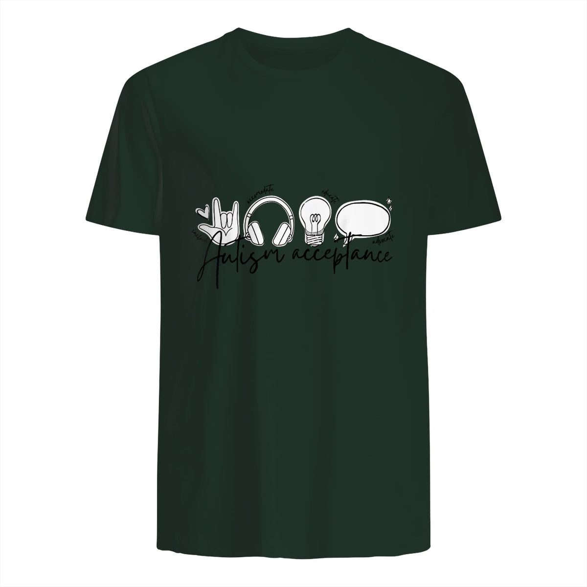 Autism Awareness Acceptance Shirt Support Mom Women Kid in Forest Green - back view