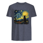 Starry Night Cat Lover T-Shirt in Heather Navy - back view