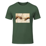 Creation of Adam Michelangelo Die Erschaffung Adams Kunst in Military Green - front view