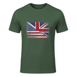 Vintage Half American Half British Flag Great Britain USA T-Shirt in Military Green - front view