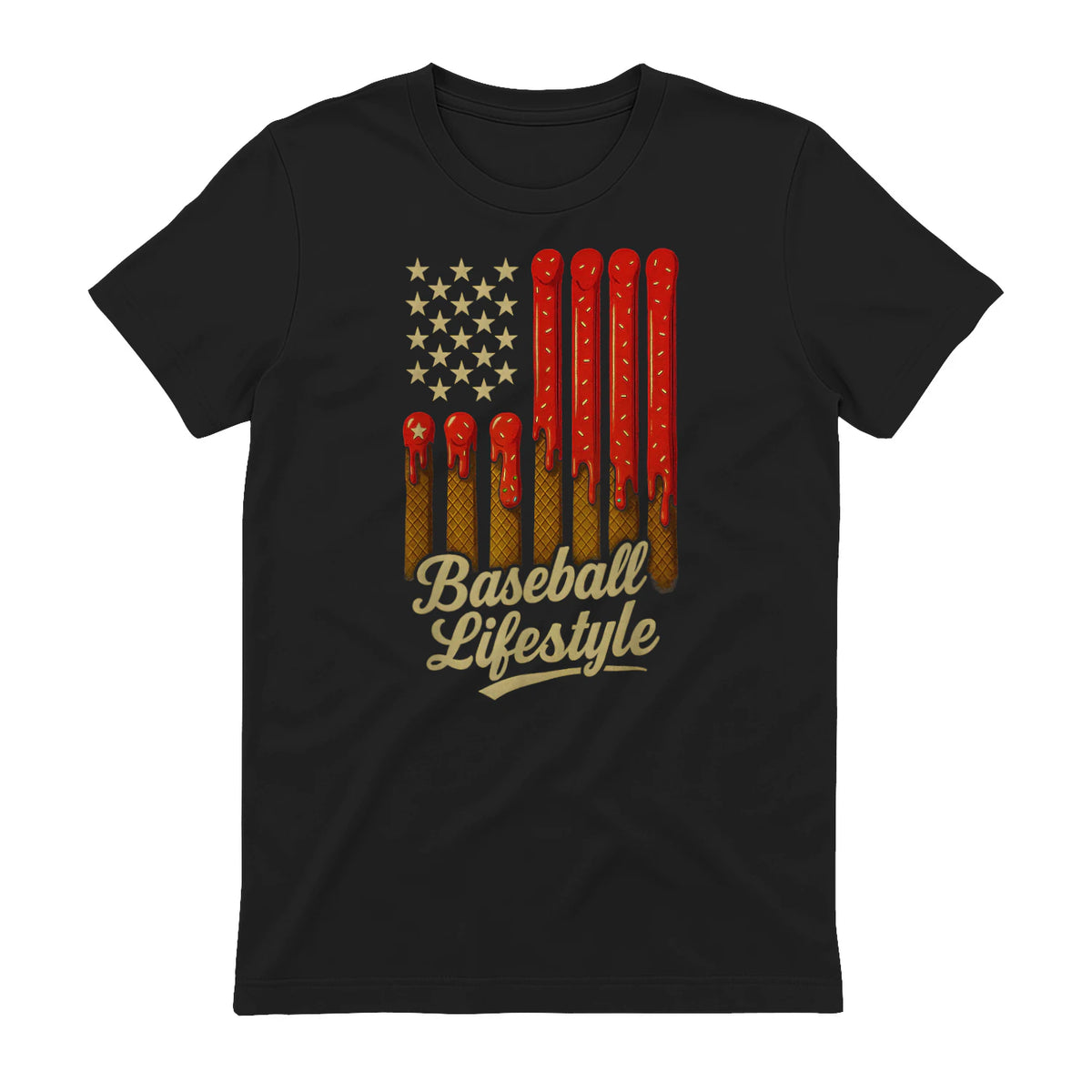 Baseball Lifestyle Apparel Youth Baseball Drip Ice Cream T-Shirt in Black - back view