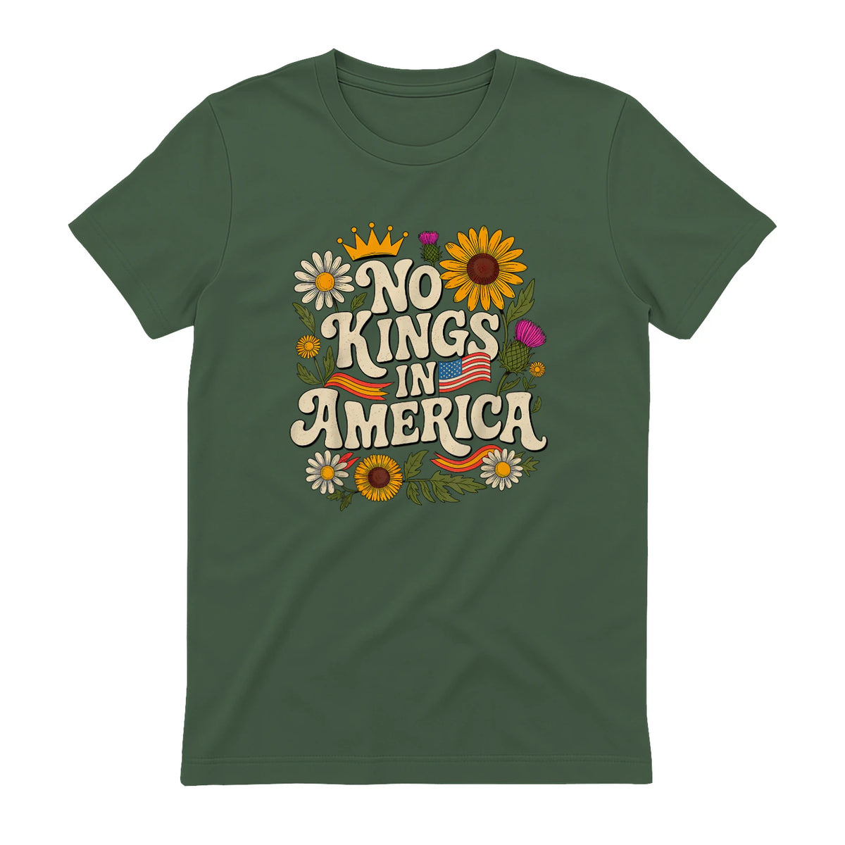 No King in America T-Shirt in Military Green - back view