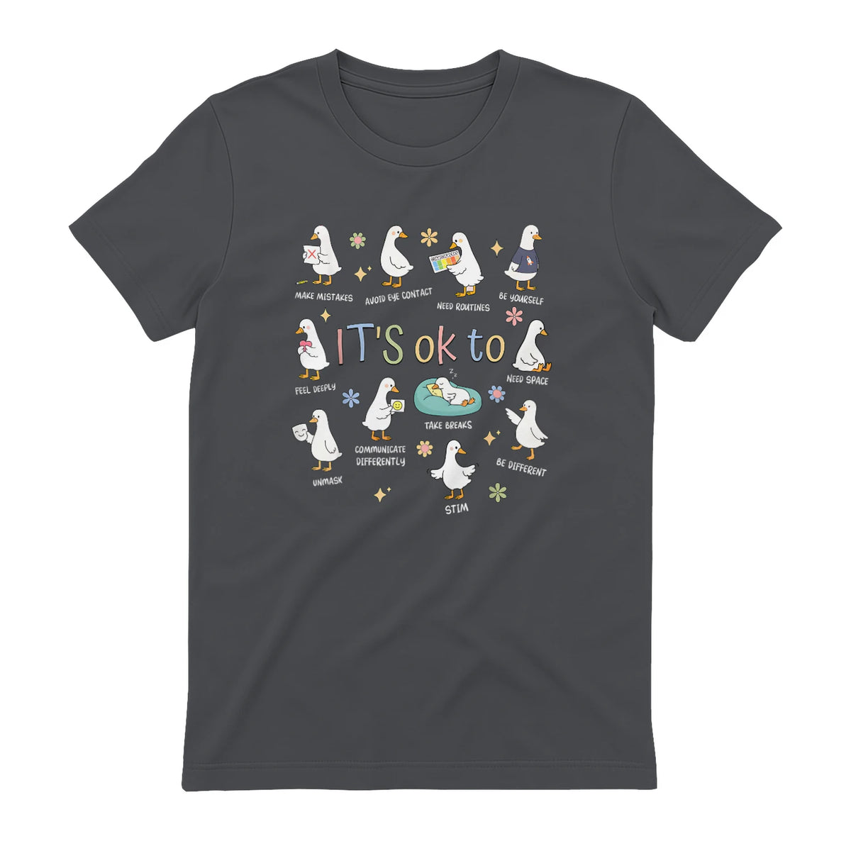 Funny It’s Ok to Be Different Autism Goose Teacher in Charcoal - back view