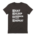 Cat & Cats Lover - Eat Sleep Warrior Cat Repeat - Cat T-Shirt in Dark Chocolate - back view