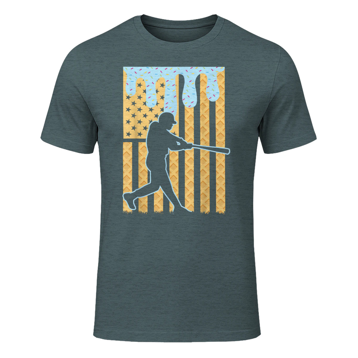 Baseball Drip Boys Dripping Ice Cream Baseball American Flag T-Shirt in Dark Heather - front view
