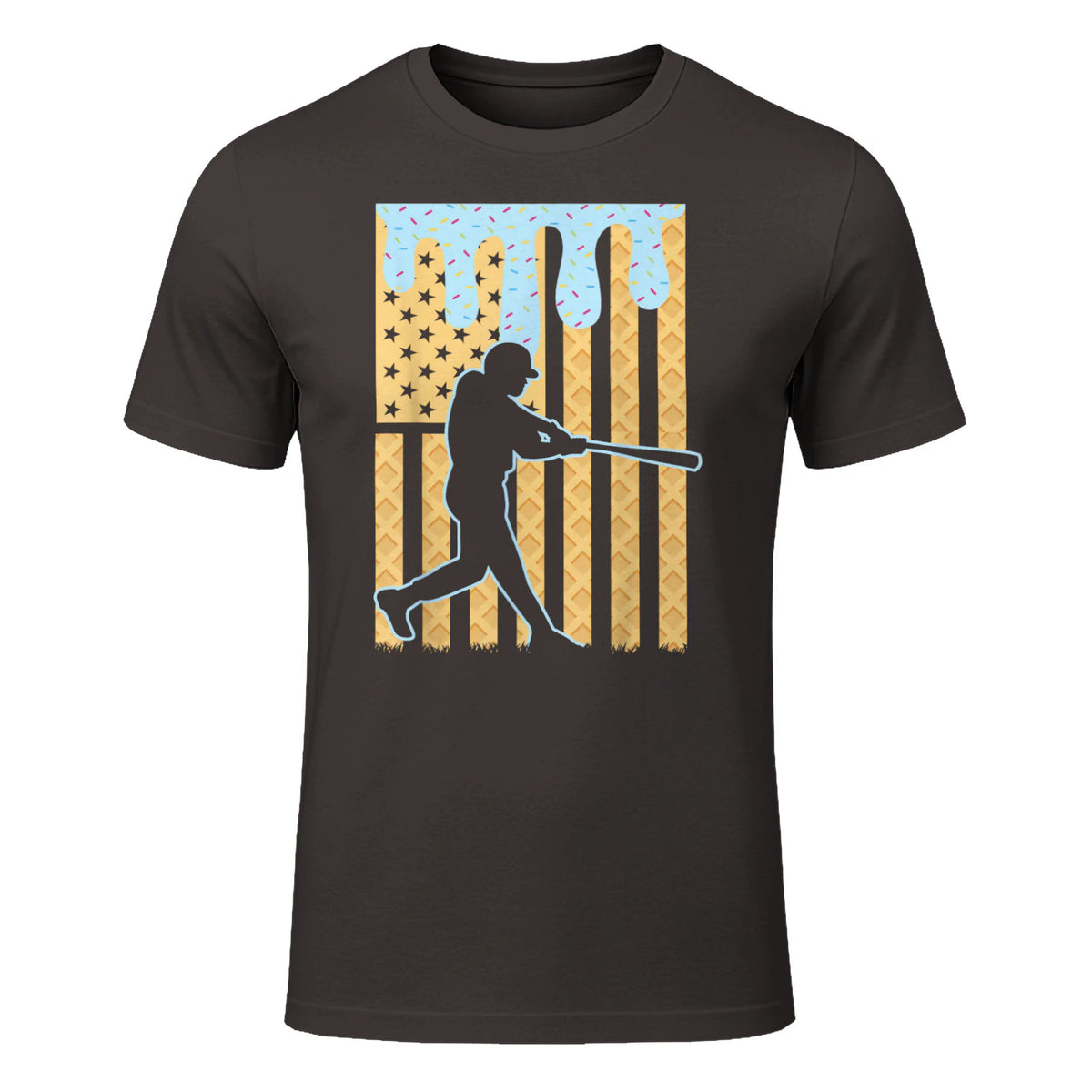 Baseball Drip Boys Dripping Ice Cream Baseball American Flag T-Shirt in Dark Chocolate - front view