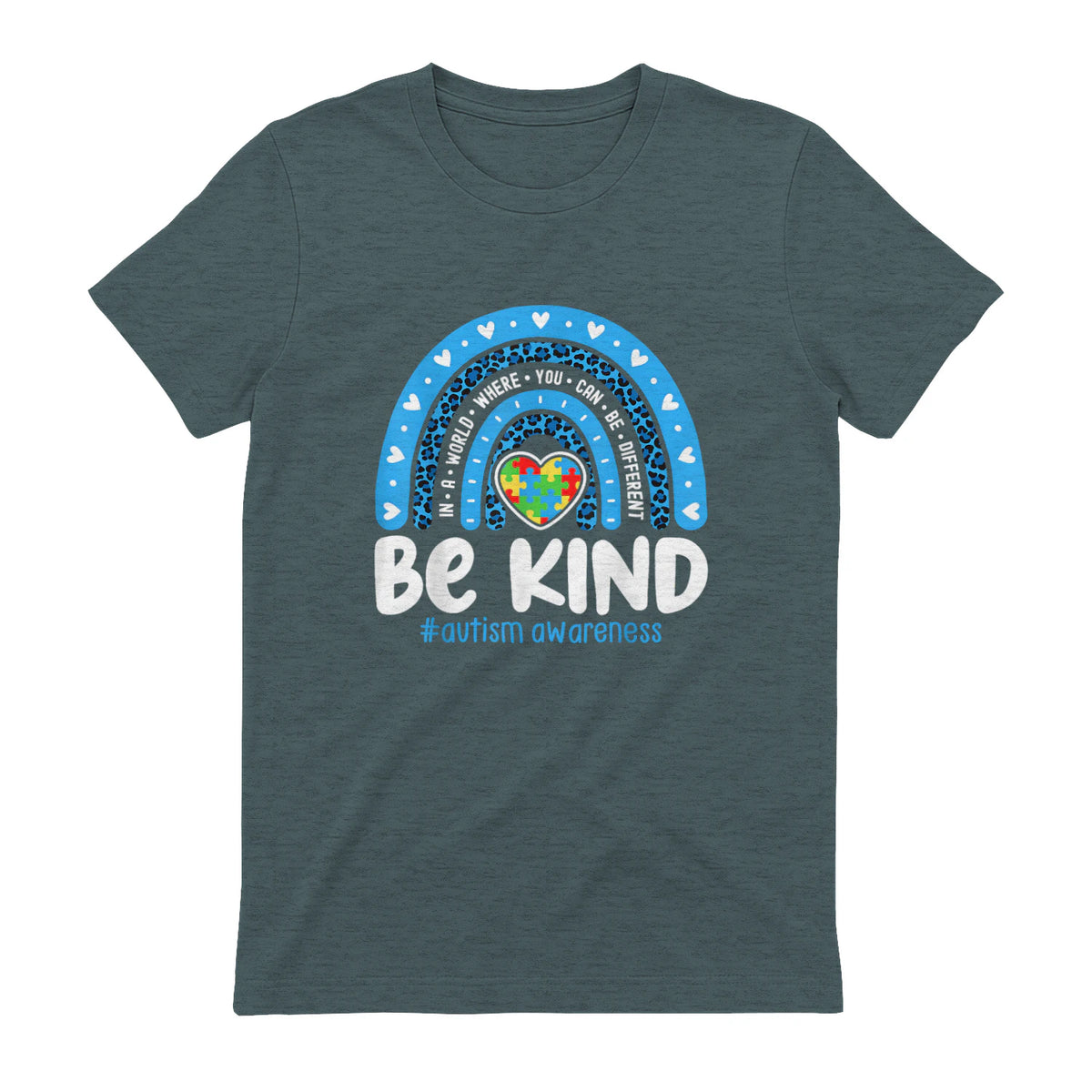 In April We Wear Blue Autism Ribbon T-Shirt in Dark Heather - back view