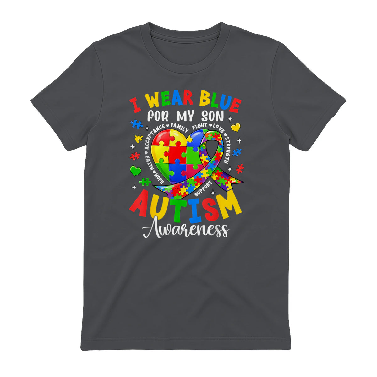 I Wear Blue for My Son Autism Awareness for Women Autism Mom in Charcoal - back view