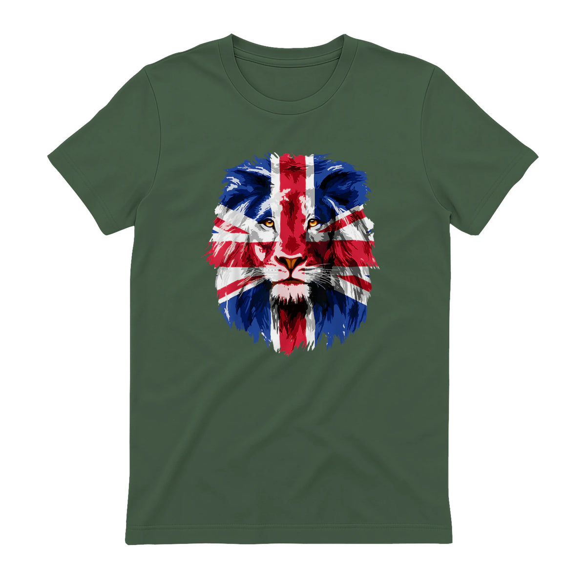 Union Jack UK Flag Lion Face Great Britain Union Jack Flag in Military Green - back view