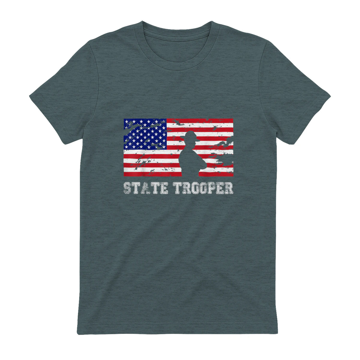 State Trooper USA Flag T-Shirt Gift T-Shirt in Dark Heather - back view