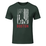 Boston Massachusetts American Flag Baseball Weathered T-Shirt in Forest Green - front view