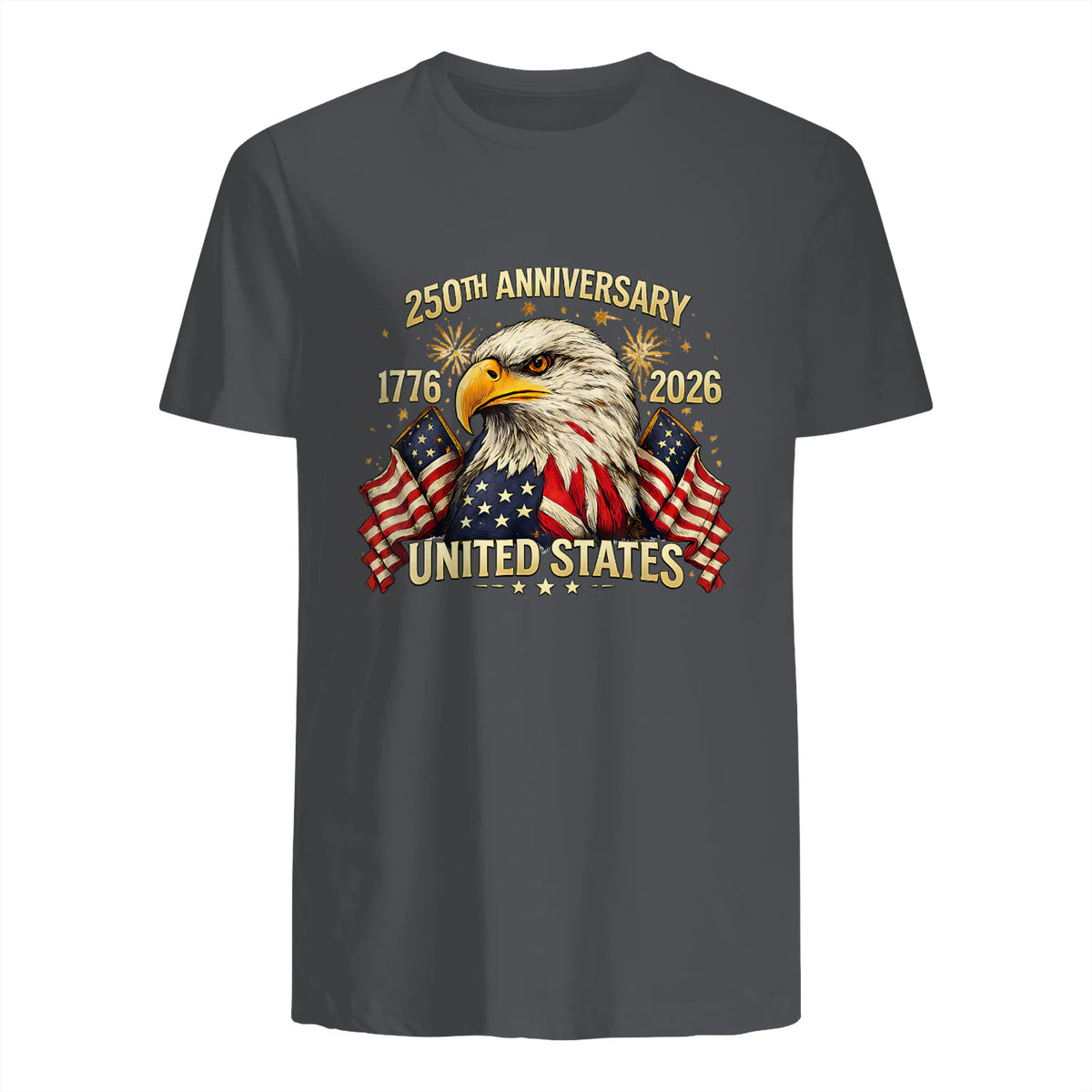 American Flag Anniversary T-Shirt in Charcoal - back view