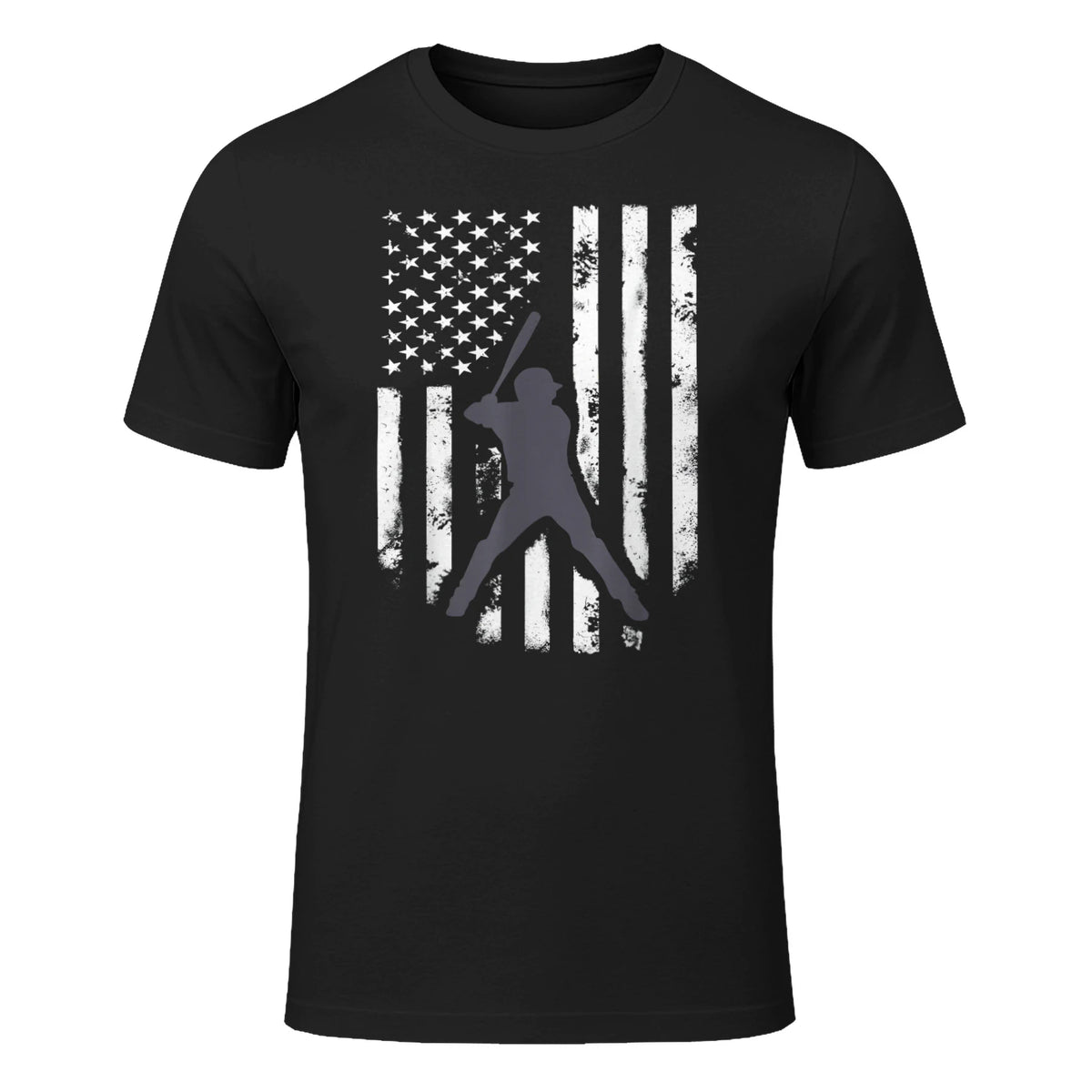 American Flag Baseball Shirt Cool Distressed Jersey Gift Tee T-Shirt in Black - front view
