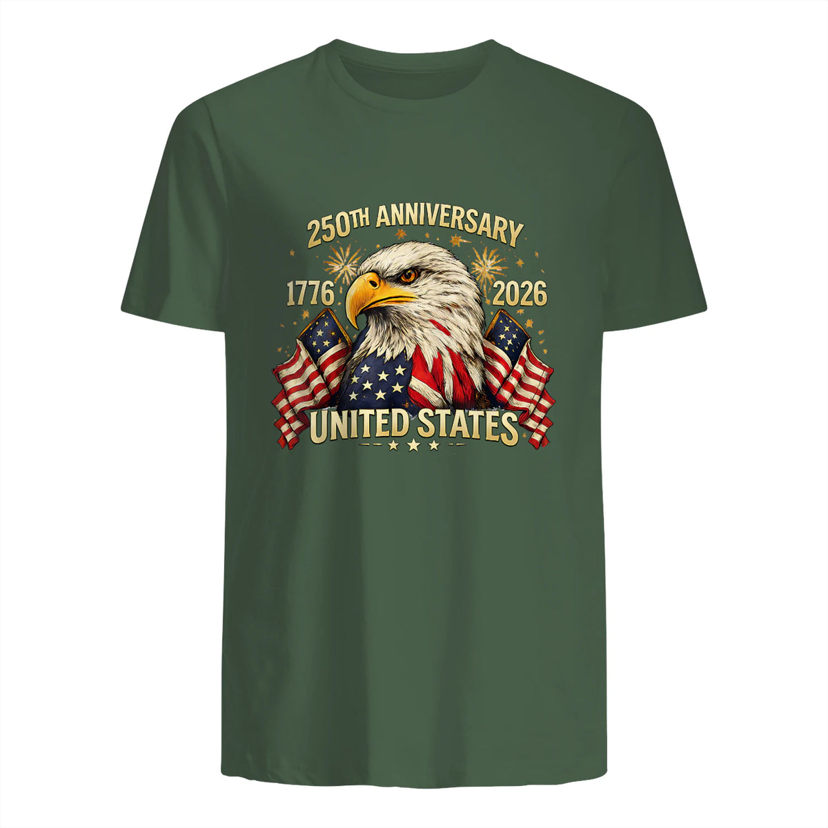 American Flag Anniversary T-Shirt in Military Green - back view