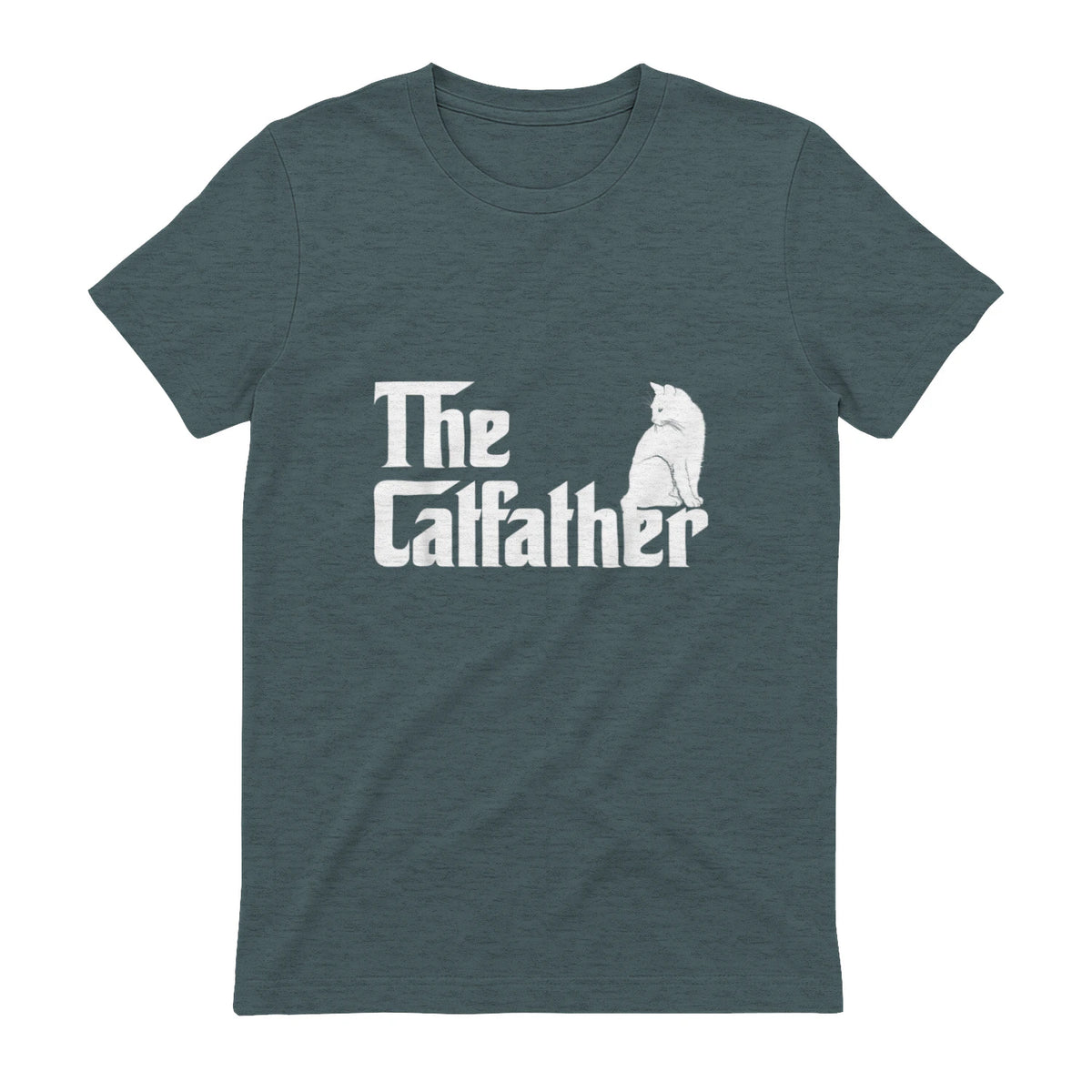 The Catfather Funny Cat Parody Fathers Day Gift Cat Father T-Shirt in Dark Heather - back view