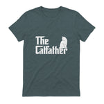 The Catfather Funny Cat Parody Fathers Day Gift Cat Father T-Shirt in Dark Heather - back view