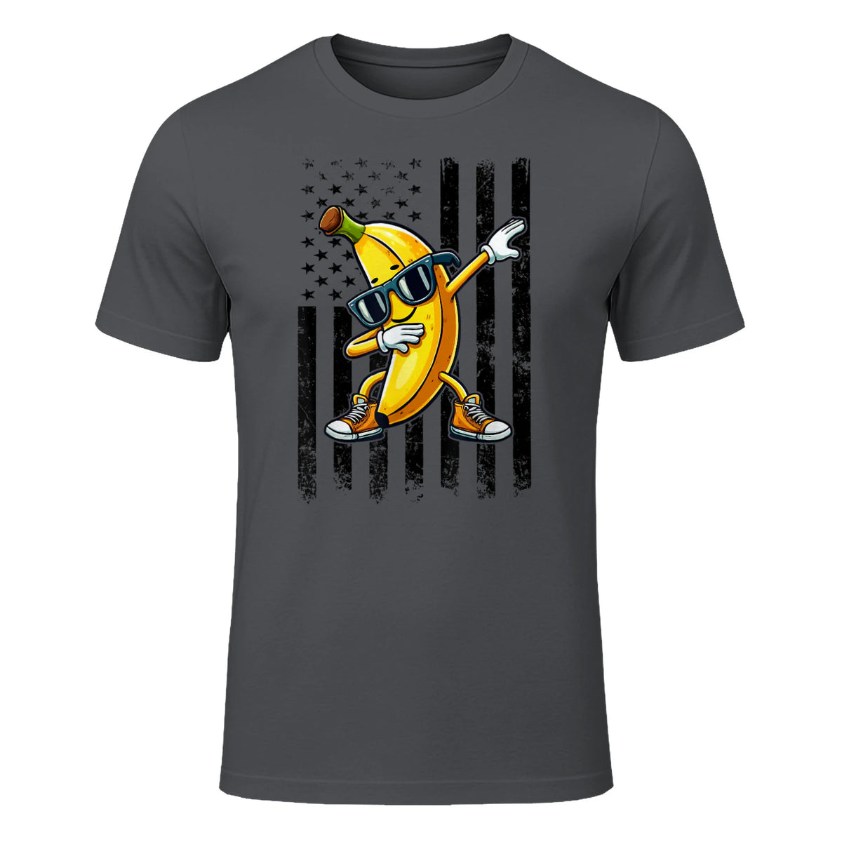 Dabbing Banana Retro American Flag Banana Lover Boys Kids T-Shirt in Charcoal - front view