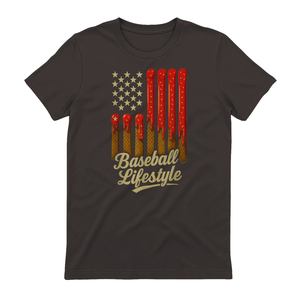 Baseball Lifestyle Apparel Youth Baseball Drip Ice Cream T-Shirt in Dark Chocolate - back view