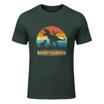 Daddy Dinosaur Daddysaurus Two Kids Funny Father's Day T-Shirt in Forest Green - front view
