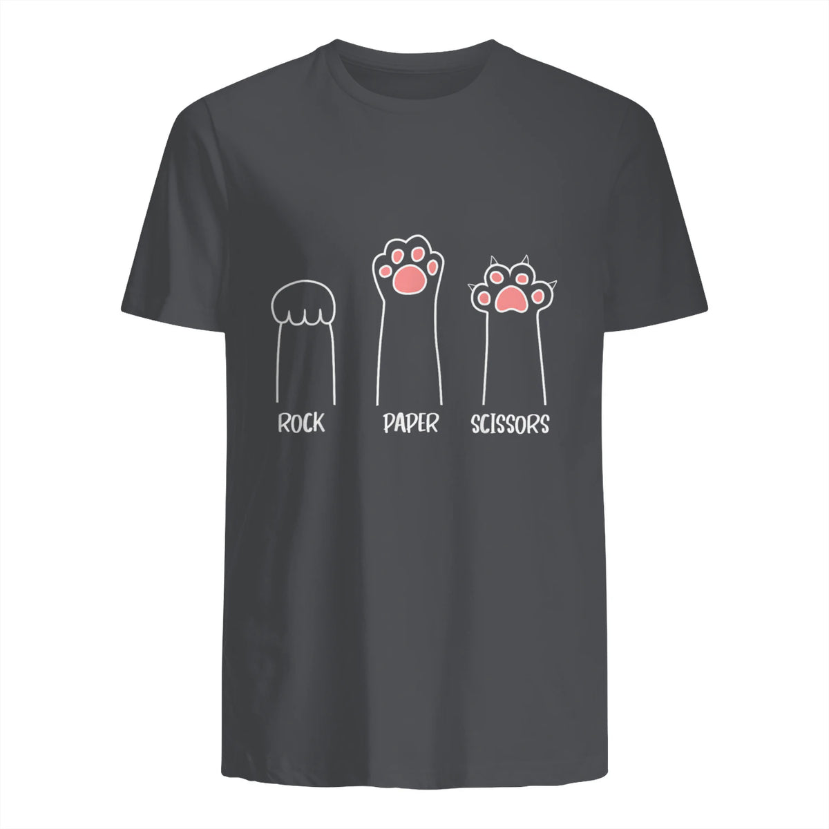 Introvert Cat Animal Rescue Pet Lover Apparel Rock Paper Scissors Hand Game Cute Paw Funny Cat T-Shirt in Charcoal - back view