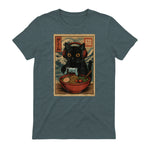 Cute Kawaii Gamer Cat Funny Ramen Retro Japanese Cat Gaming T-Shirt in Dark Heather - back view